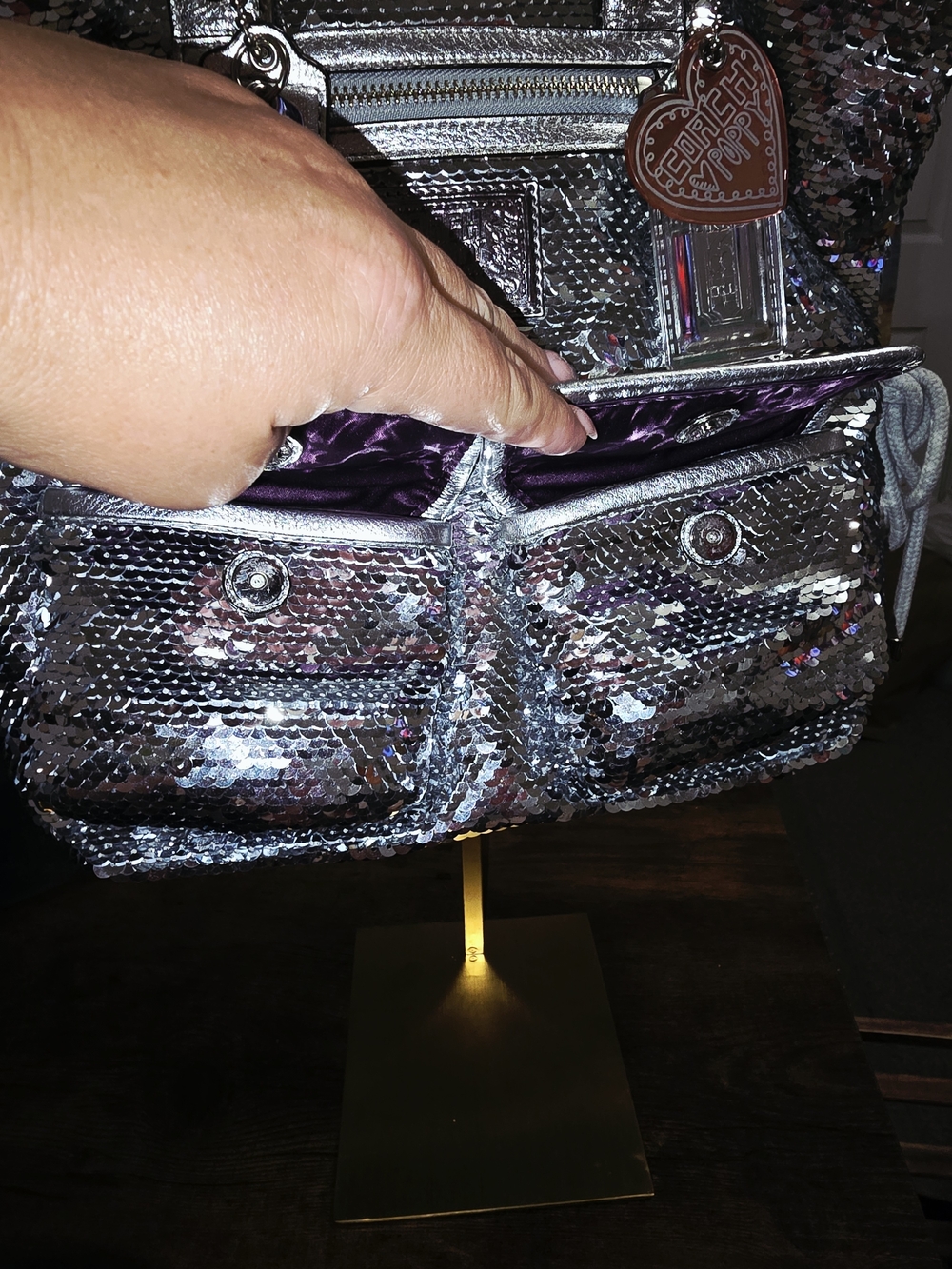 Coach Poppy Silver Sequin Spotlight Tote Bag - Picture 5 of 10